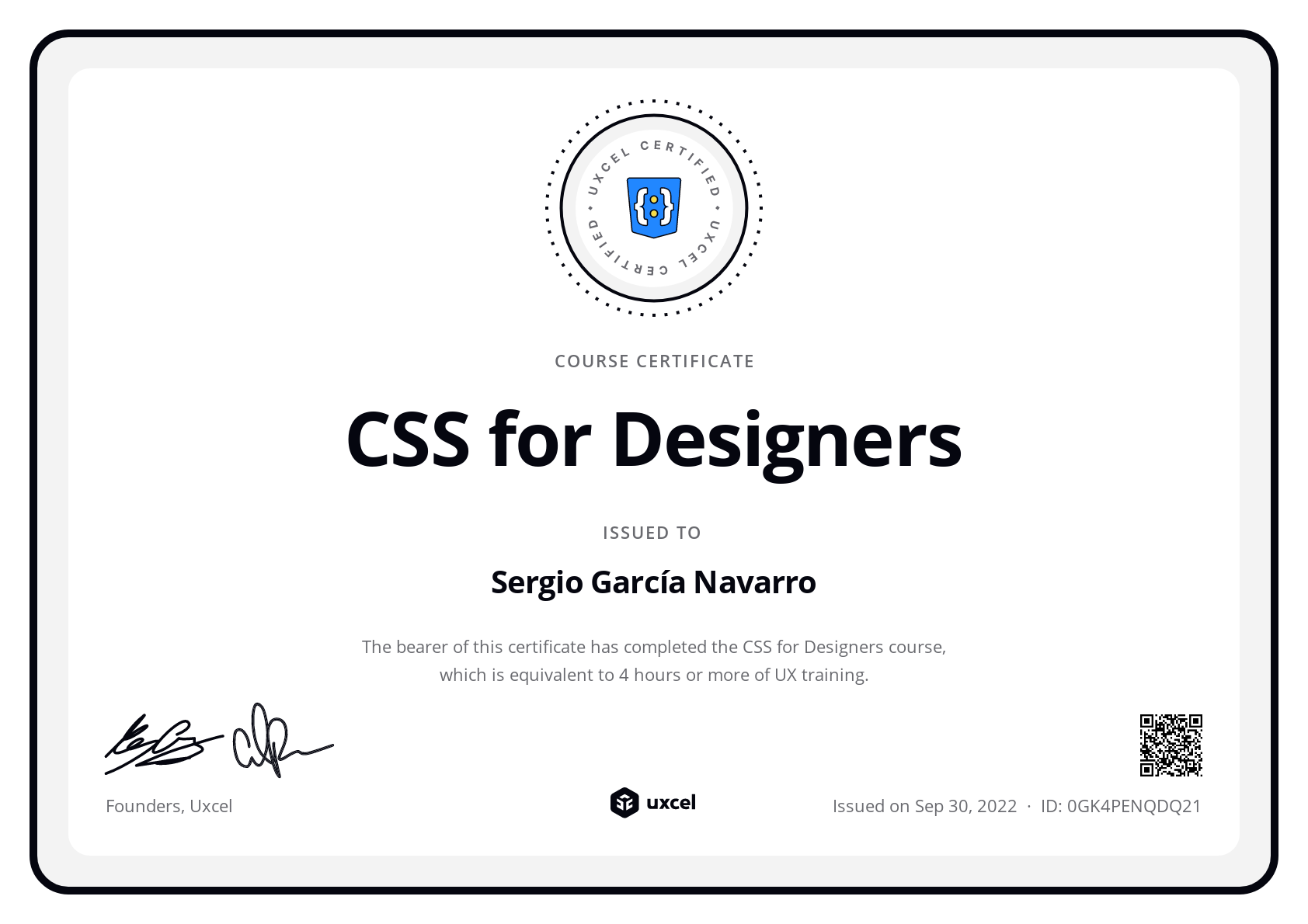 Sergio García Navarro's certificate